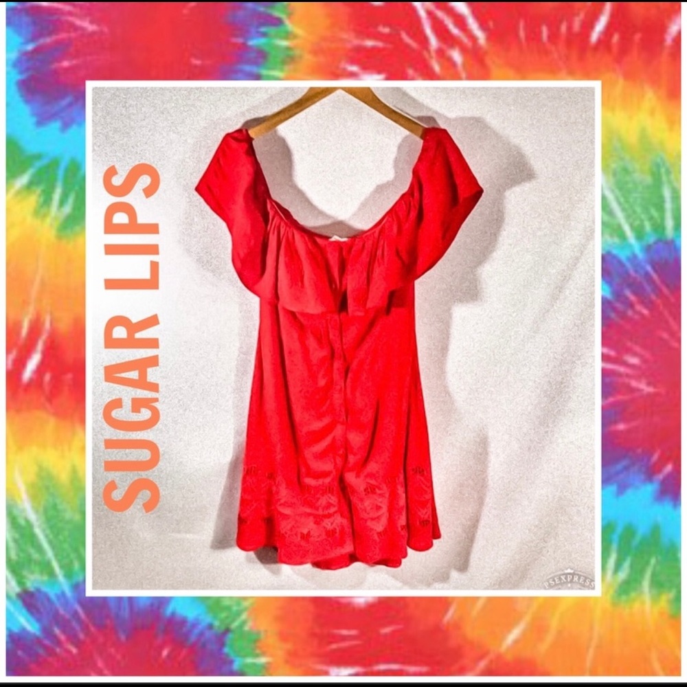 SUGAR LIPS Orange Mini dress Off Shoulder Ruffle L